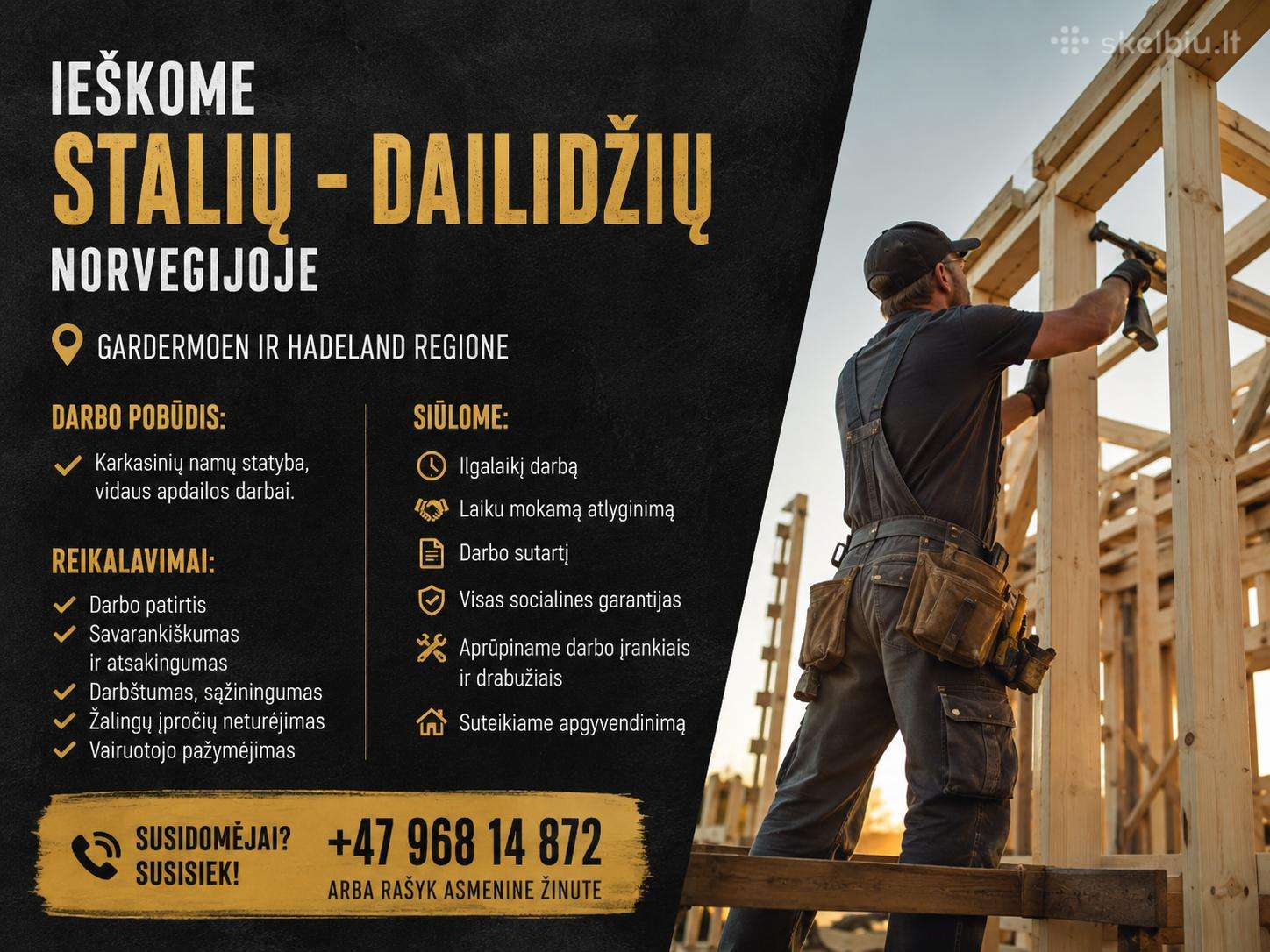 Iškome Stalių-dailidžių Darbui Norvegijoje