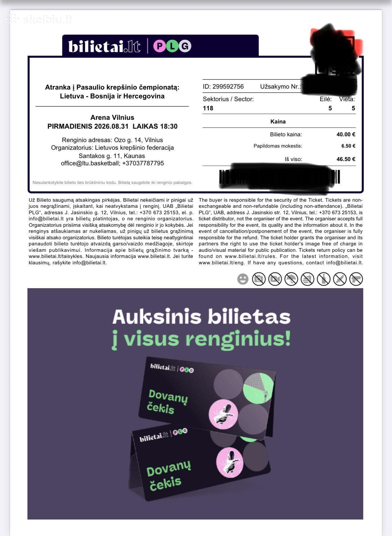 2x bilietai Lietuva - Bosnija ir Hercegovina