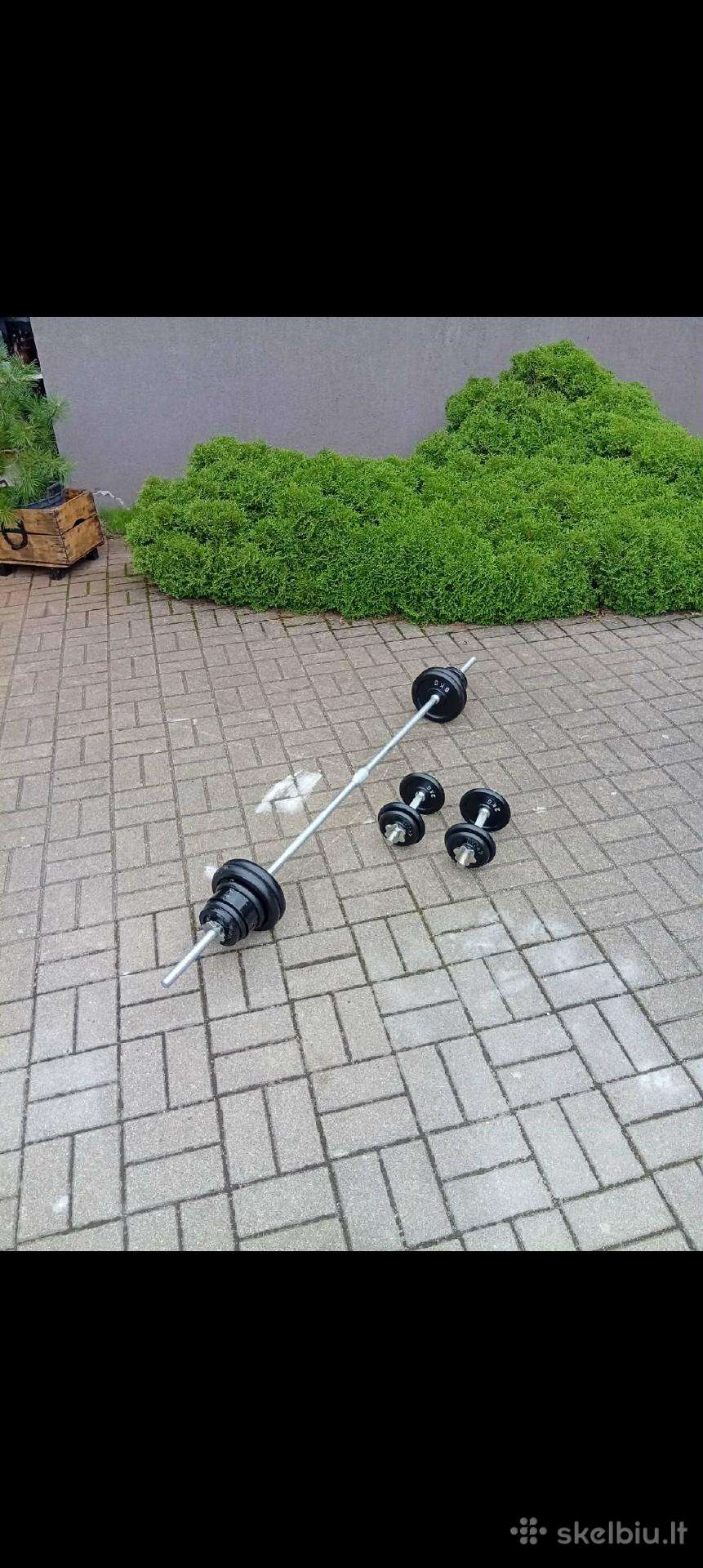 Hanteliai-štanga metalas svoris 61kg./180cm./100e