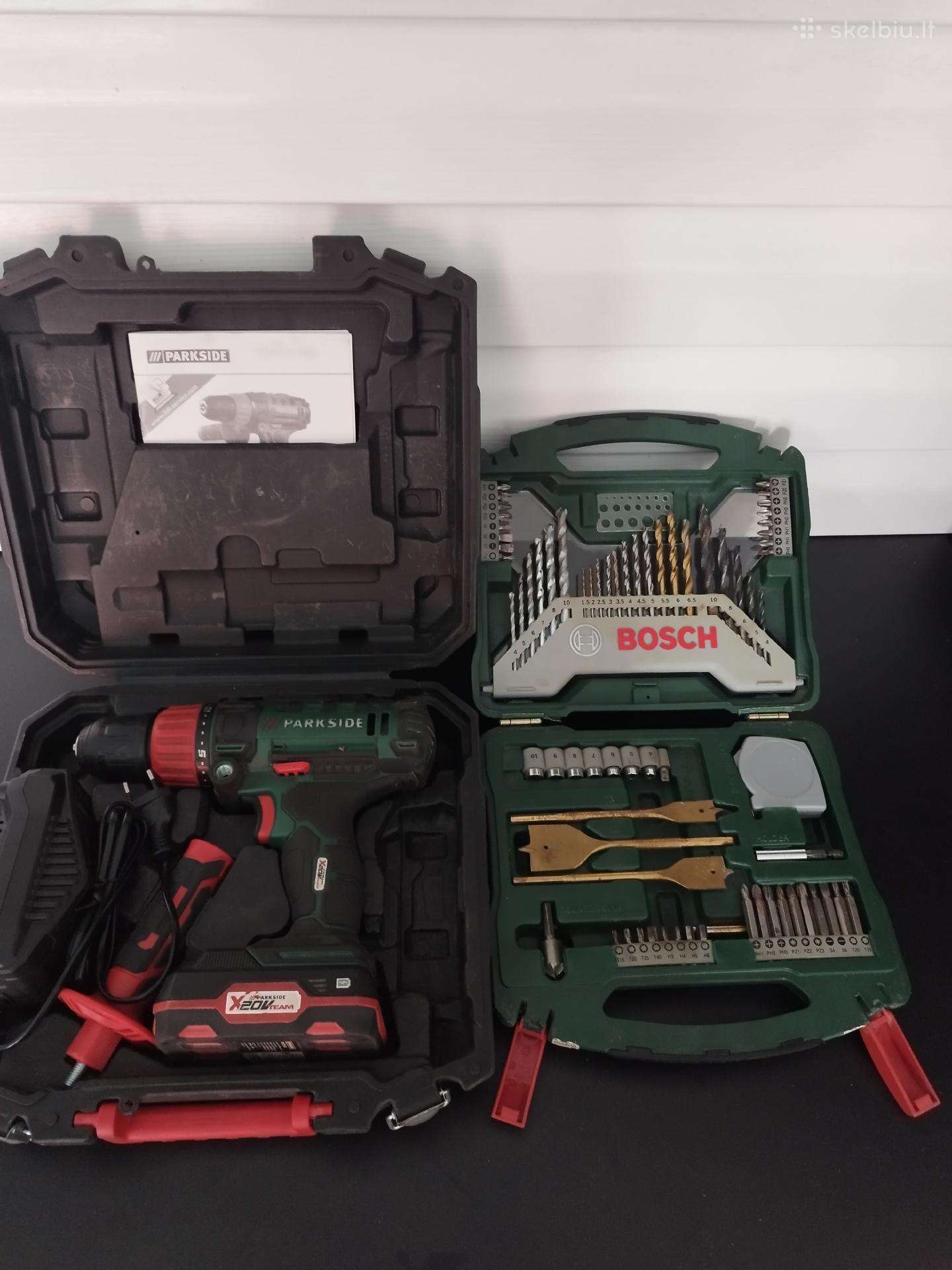 Parkside suktukas su bosch grąžtų komplektu