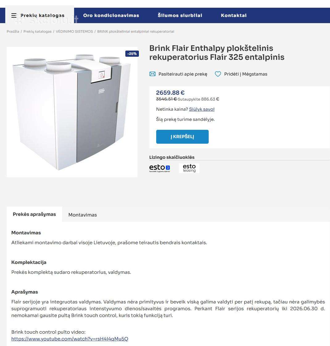 Rekuperatorius Brink Flair 325 Enthalpy