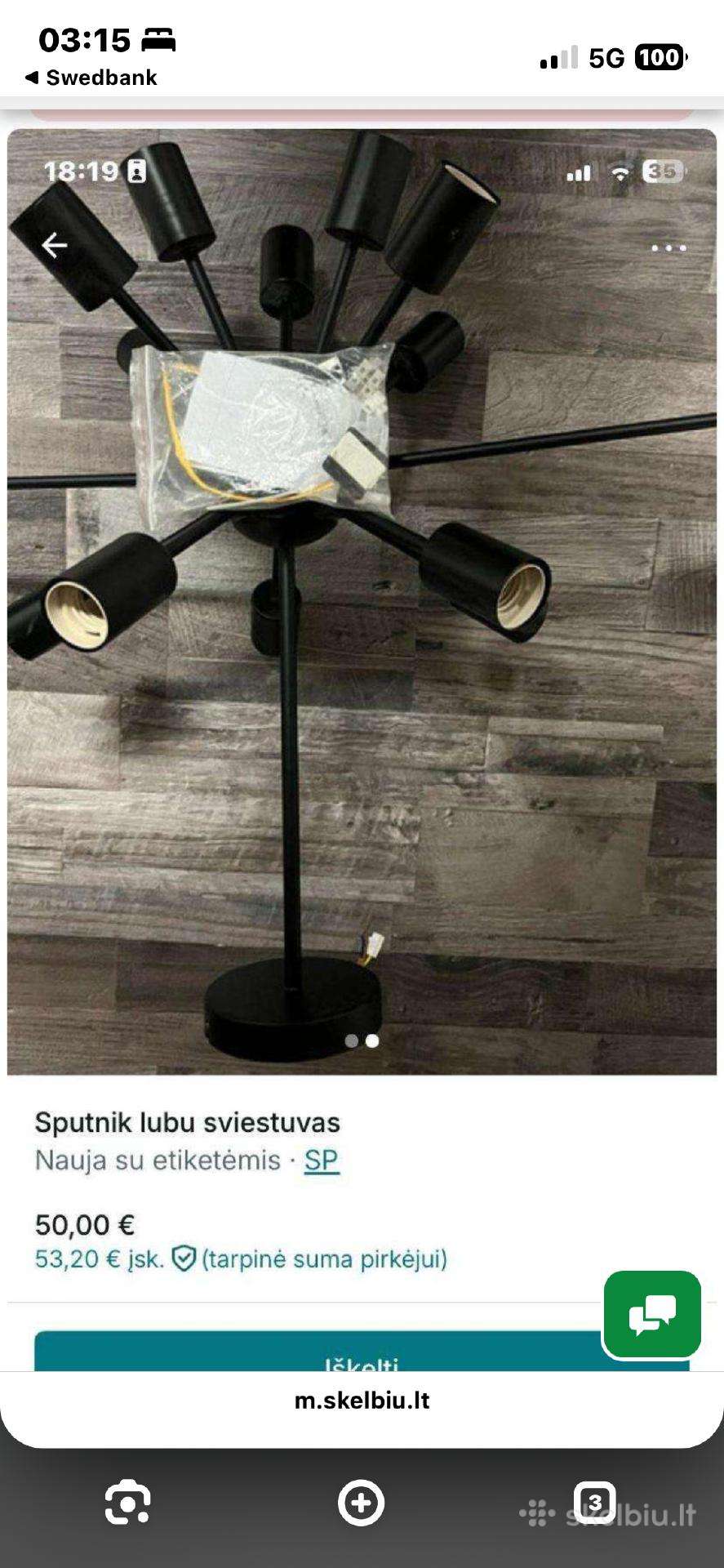 Sputnik lubų šviestuvas