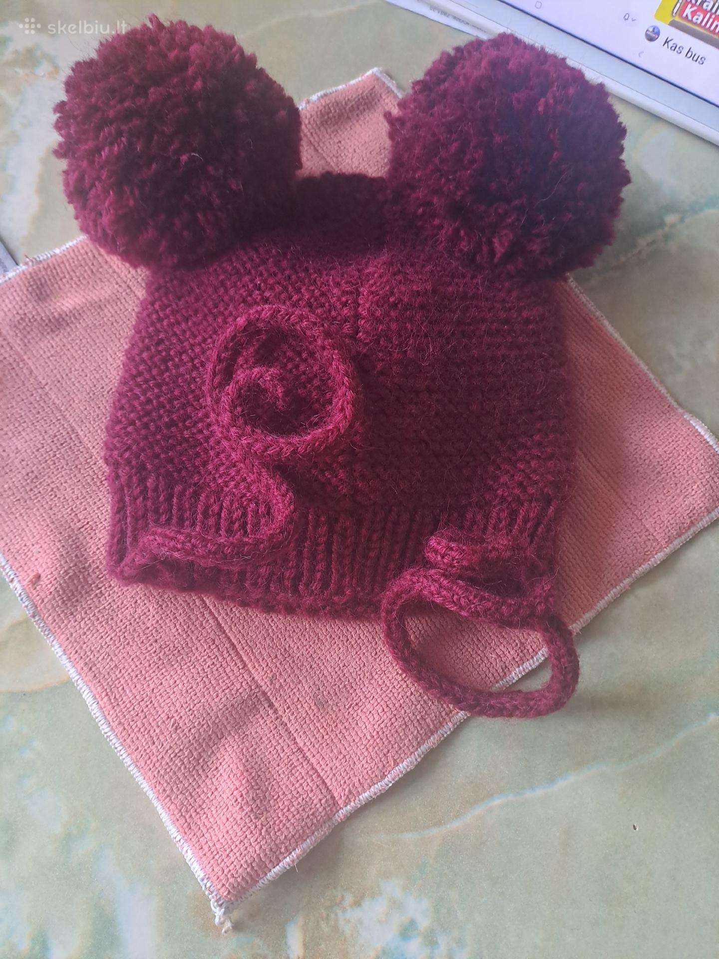 Kepurė žieminė vaikiška bordo sp ranku darbo