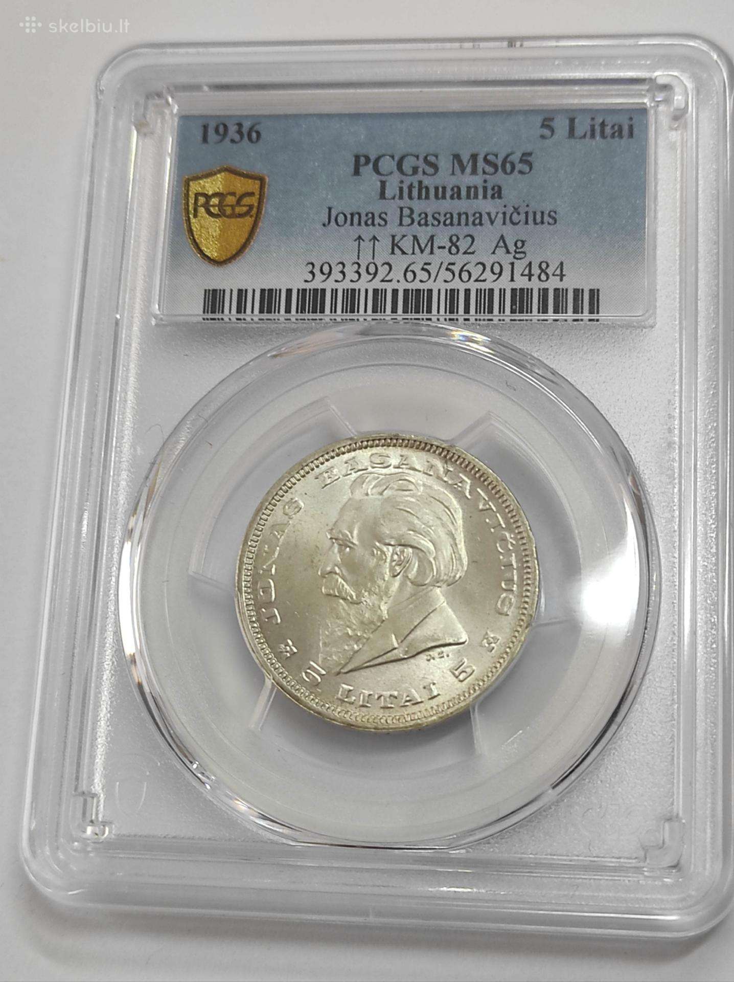 5 litai 1936 J.basanavičius pcgs Ms 65