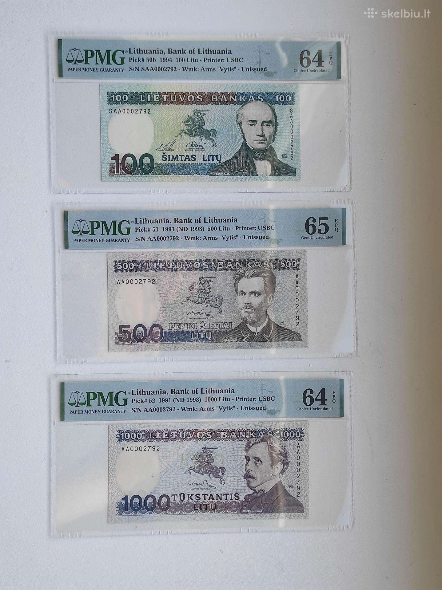 100, 500, 100 litu 1991/1994 Pmg 64-65