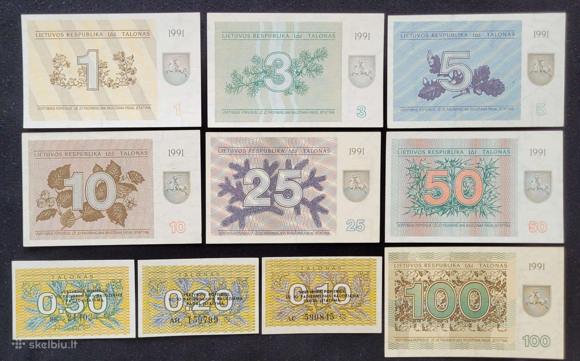 Pilnas 1991 m. talonų su užrašais rinkinys, Unc