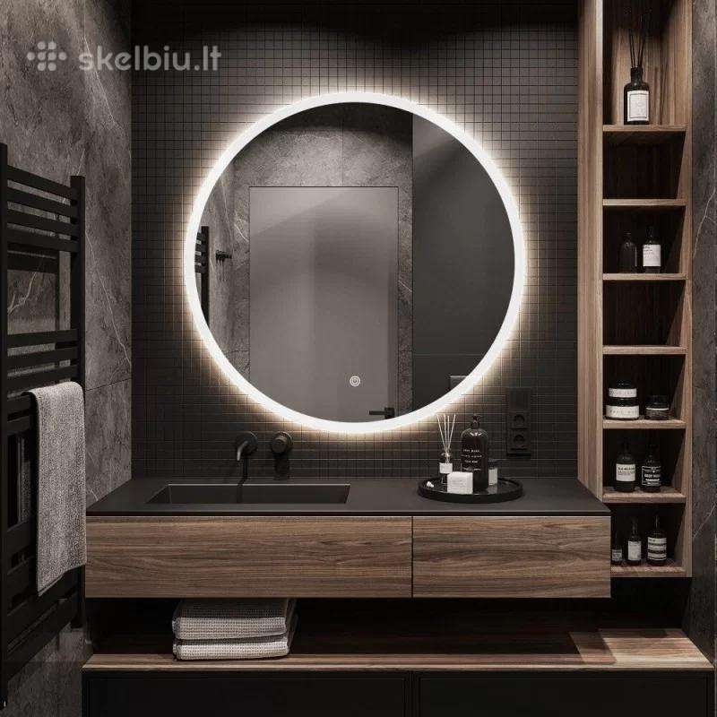 Apvalus veidrodis su LED šviesa