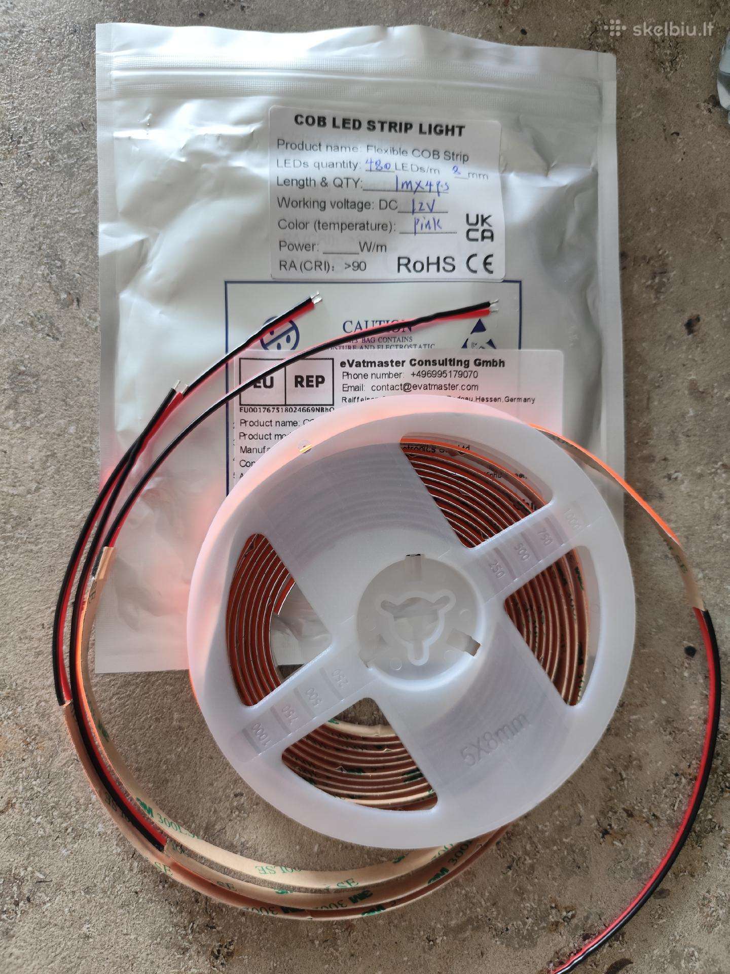 Cob LED juosta , 480 LED, Dc 12v, 5m, rožinė