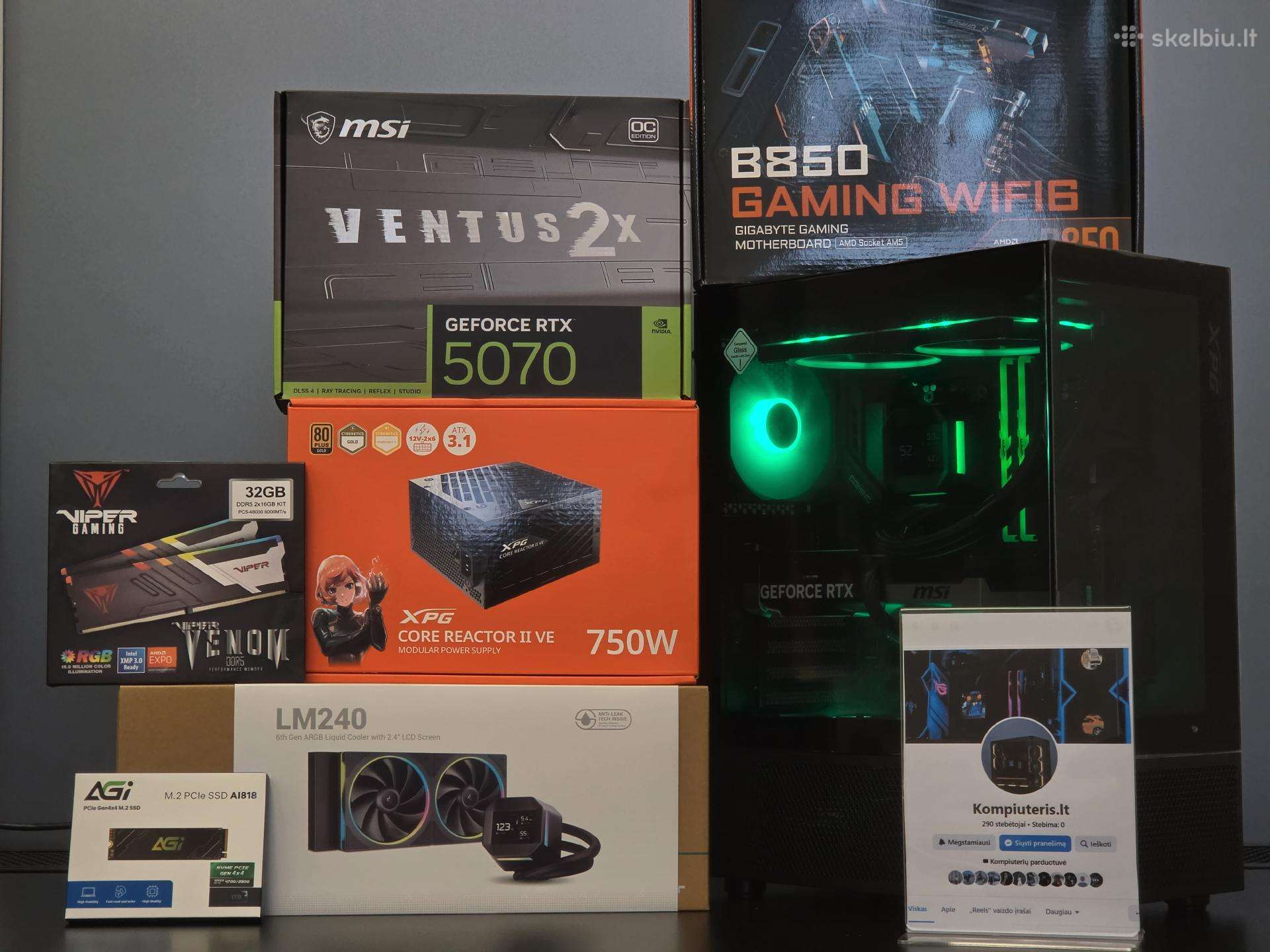 Rtx 5070 Kompiuteris su Ryzen 7 7800x3d, 32gb 6000