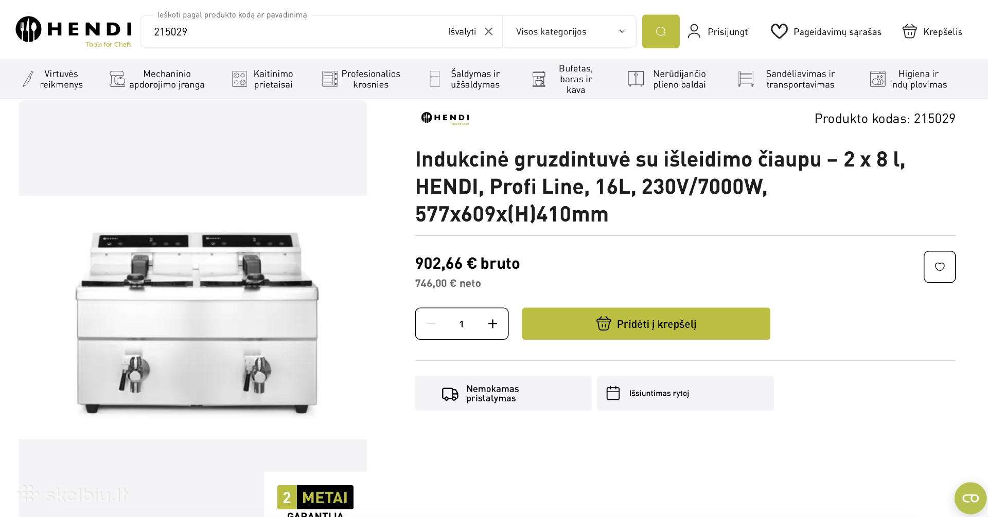 Indukcinė gruzdintuvė –2x8l hendi Profiline