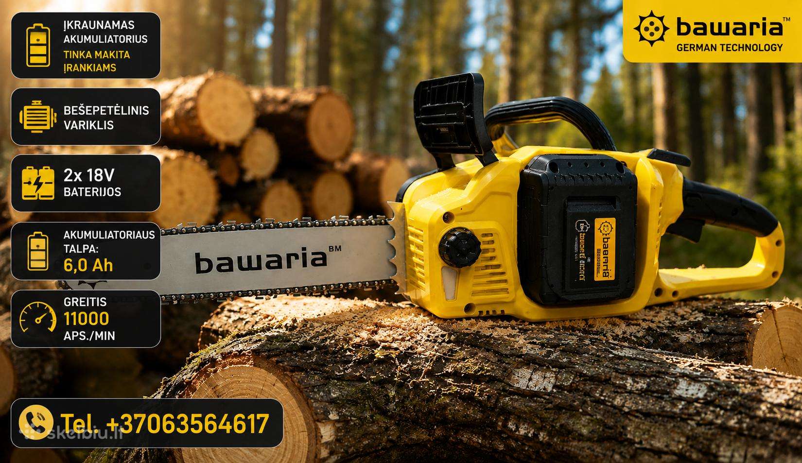 Akumuliatorinis pjūklas Bavaria 2*18v 6ah kompl.