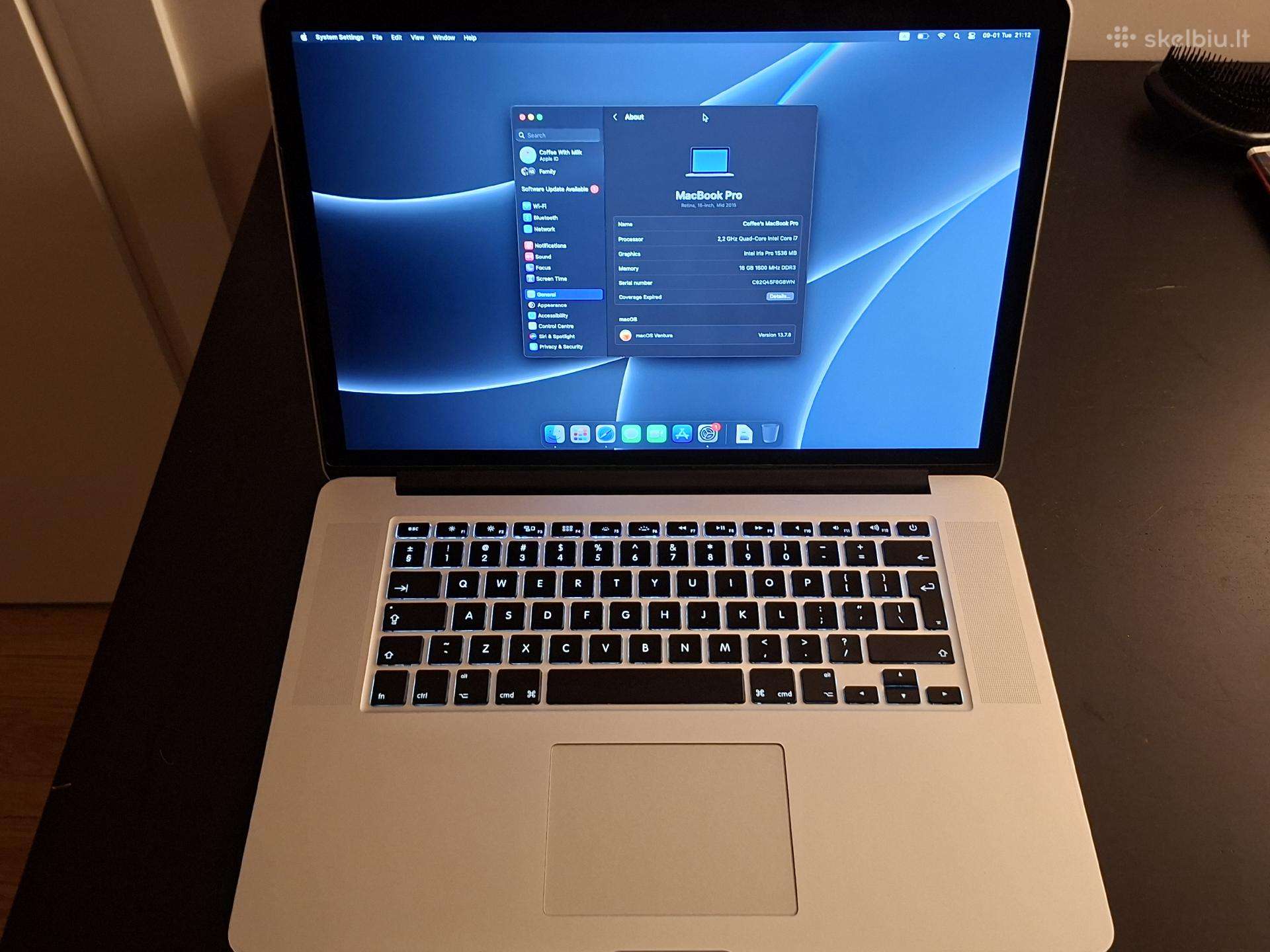 MacBook Pro 15 colių Retina mid 2015 m. 16 GB