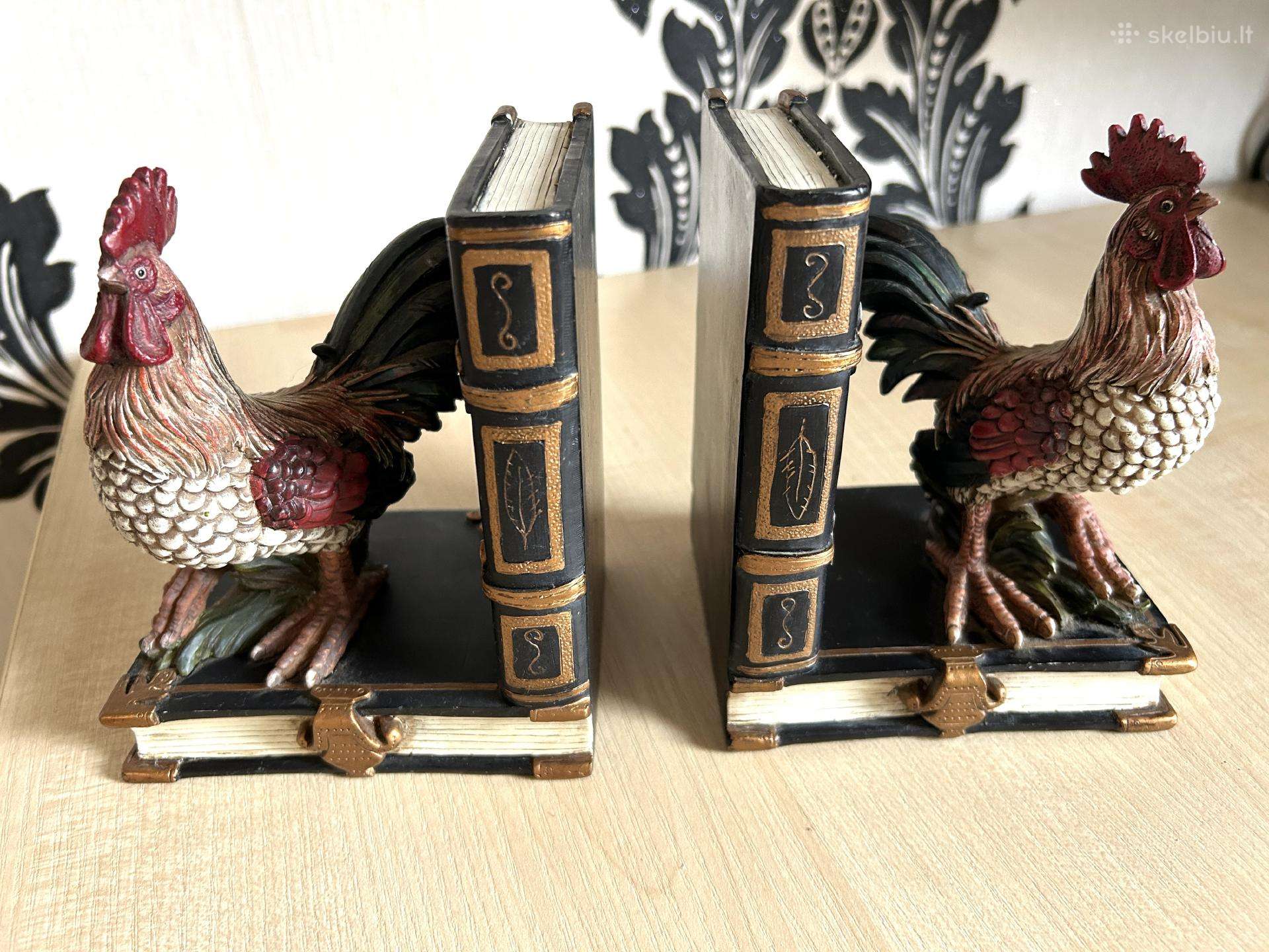 Dekoratyviniai knygų laikikliai su gaidžiais