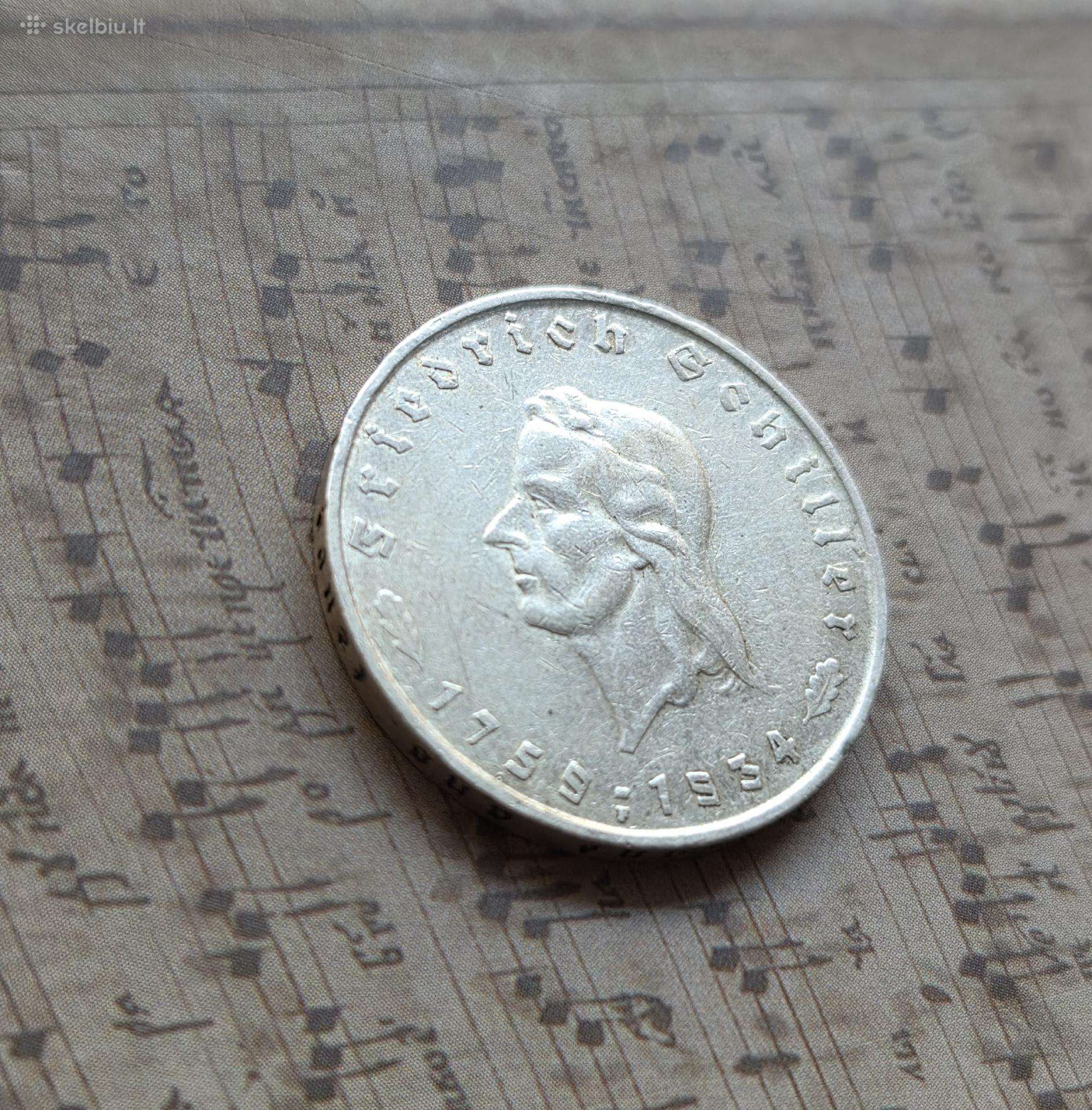5 reichsmark 1934 Vokietija - Šileris