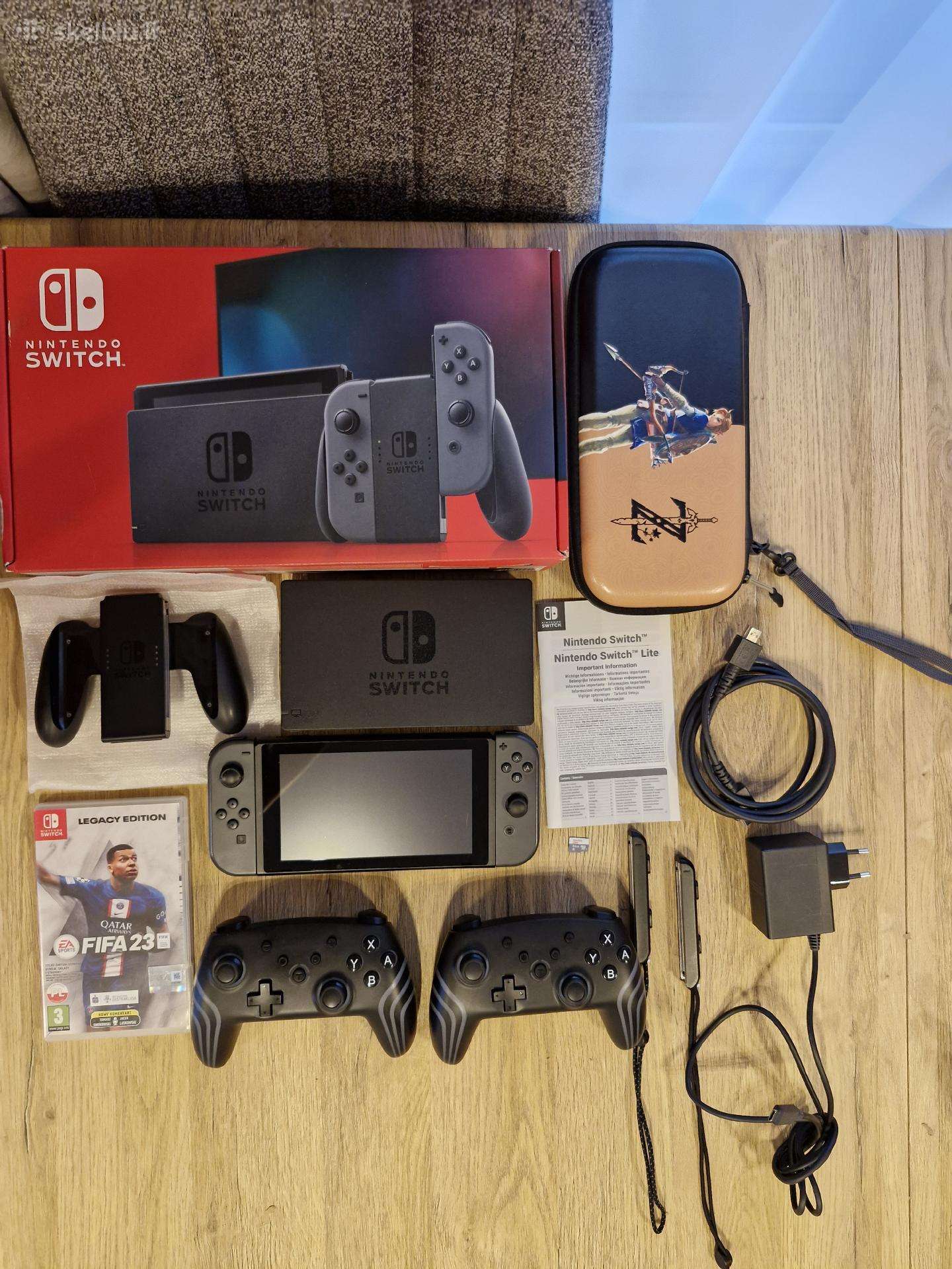 Nintendo switch v2 + priedai +žaidimas