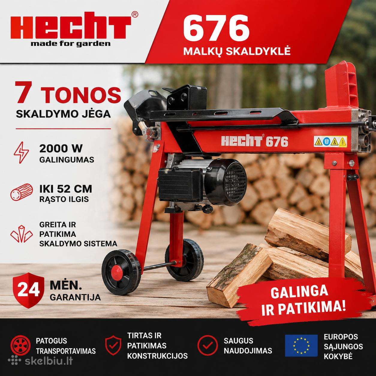 Nauja elektrinė malkų skaldyklė Hecht 676 7 Ton