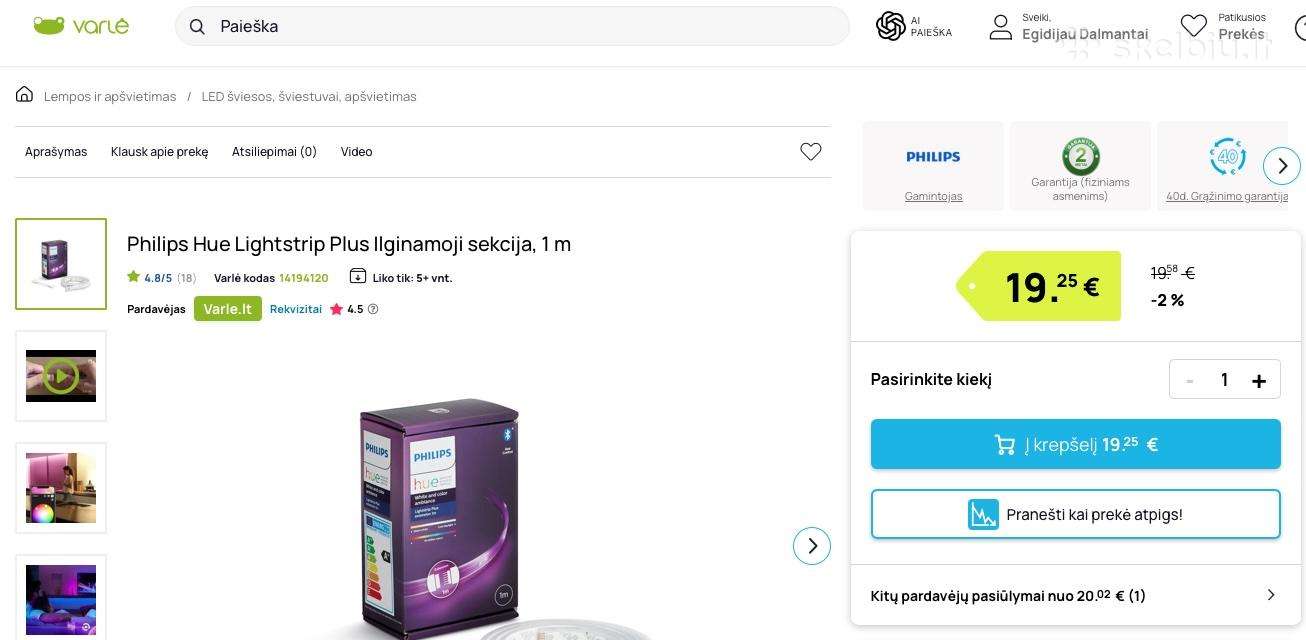 Philips Hue Lightstrip Plus 1m balta ir spalva