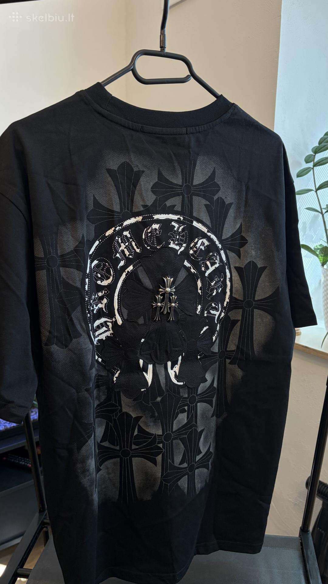 Chrome Hearts juodi marškinėliai su kryžių dekoru