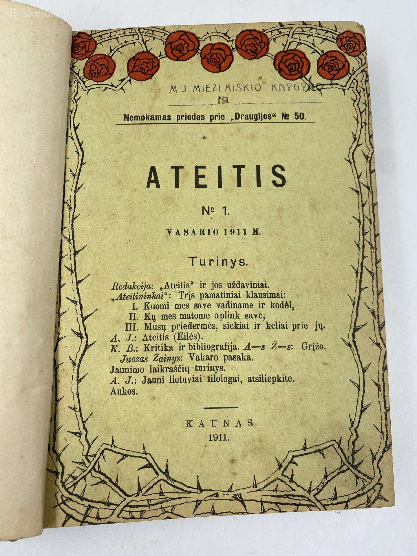 Senovinė knyga kolekcijai Ateitis, 1911m