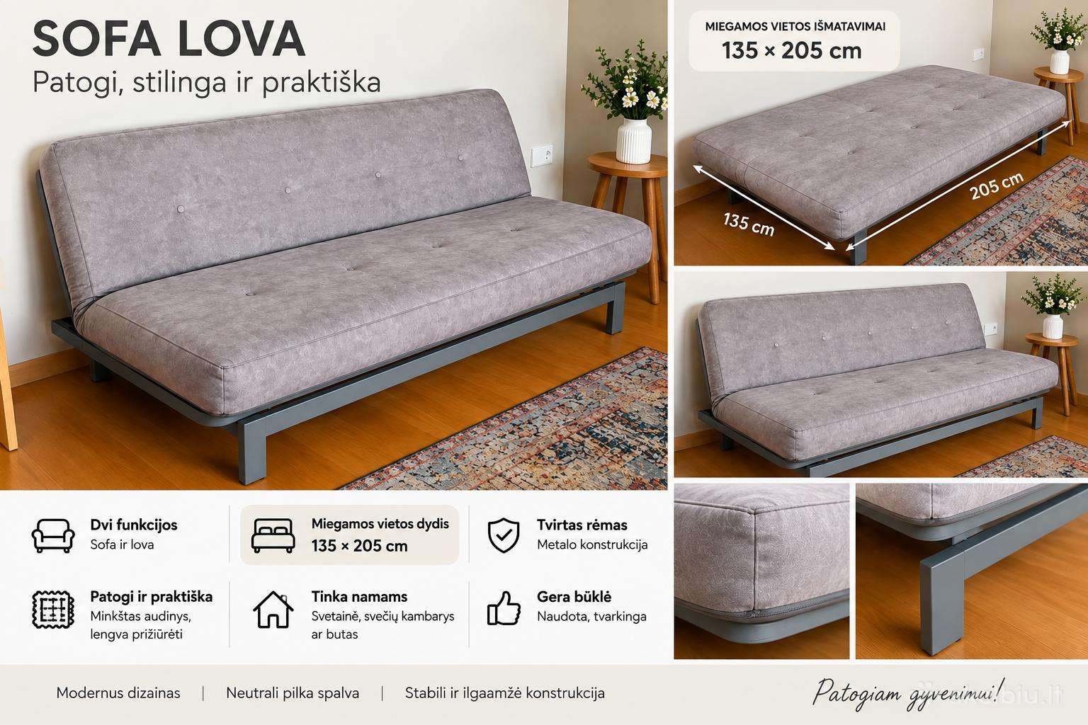 Sofa Lova Patogi, stilinga ir praktiška