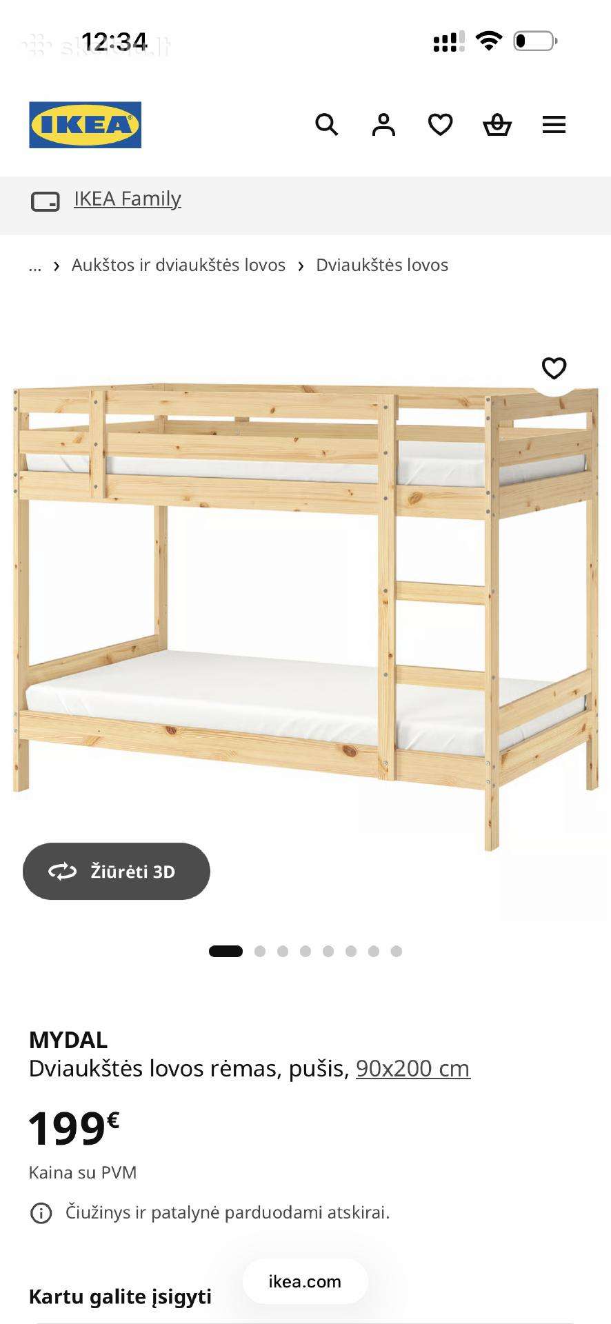 Ikea dviaukštė medinė lova Mydal
