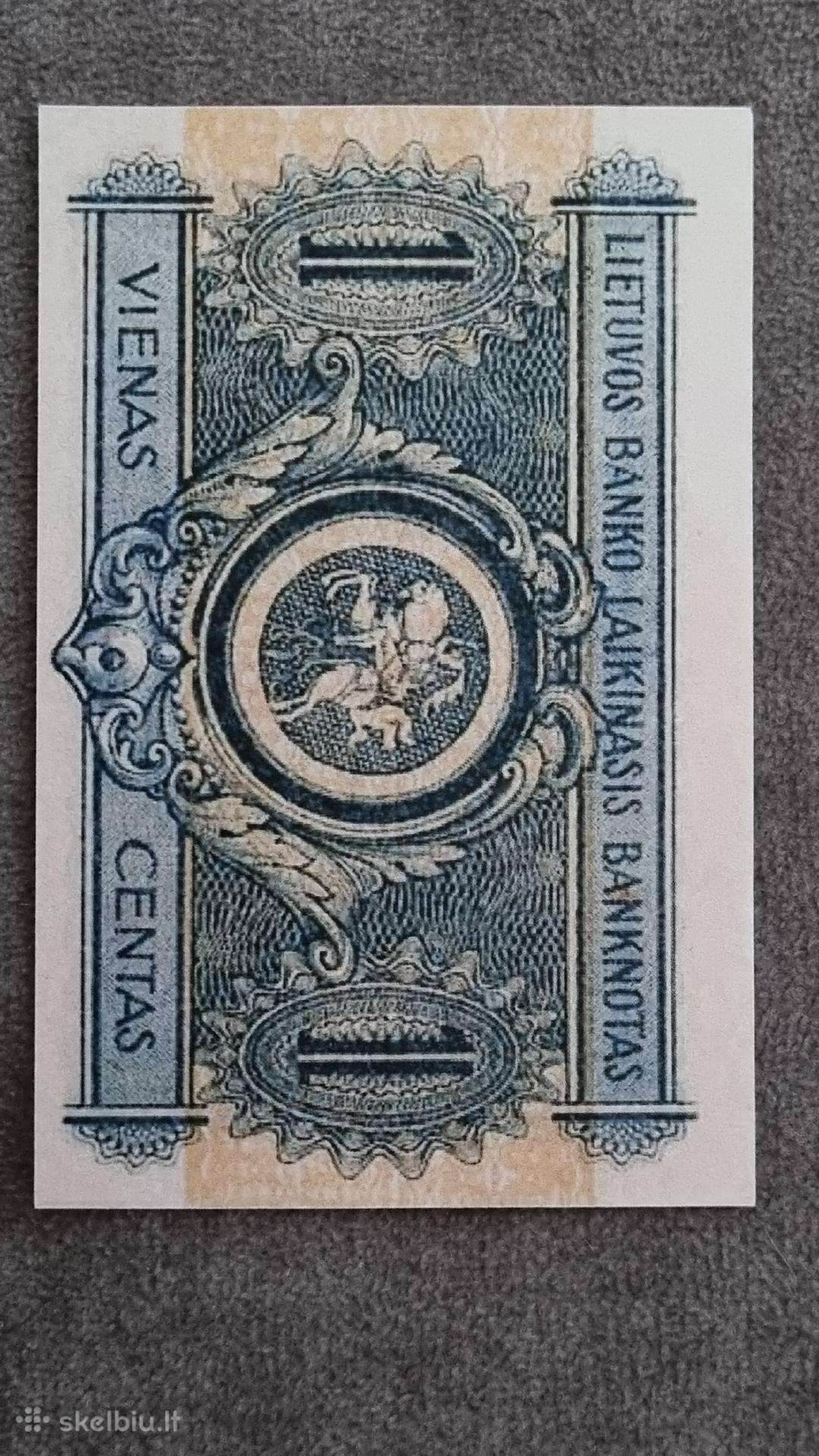 1922 m centas,lietuvos Banko laikinasis banknotas
