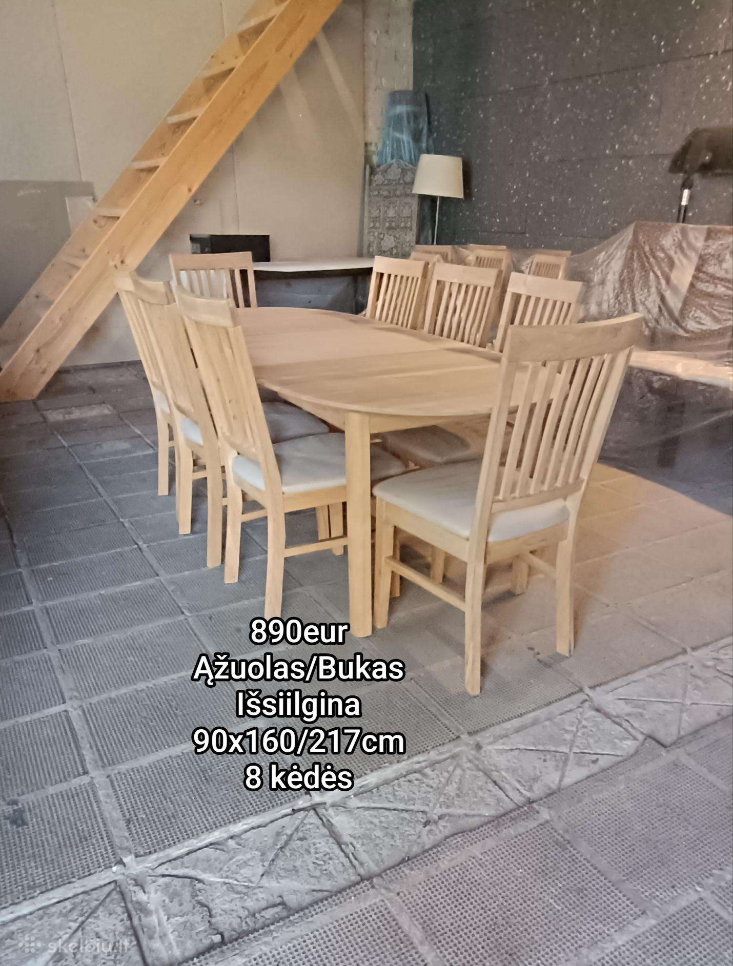 Ovalus stalas +8 kėdės (ąžuolas/bukas) iš Danijos