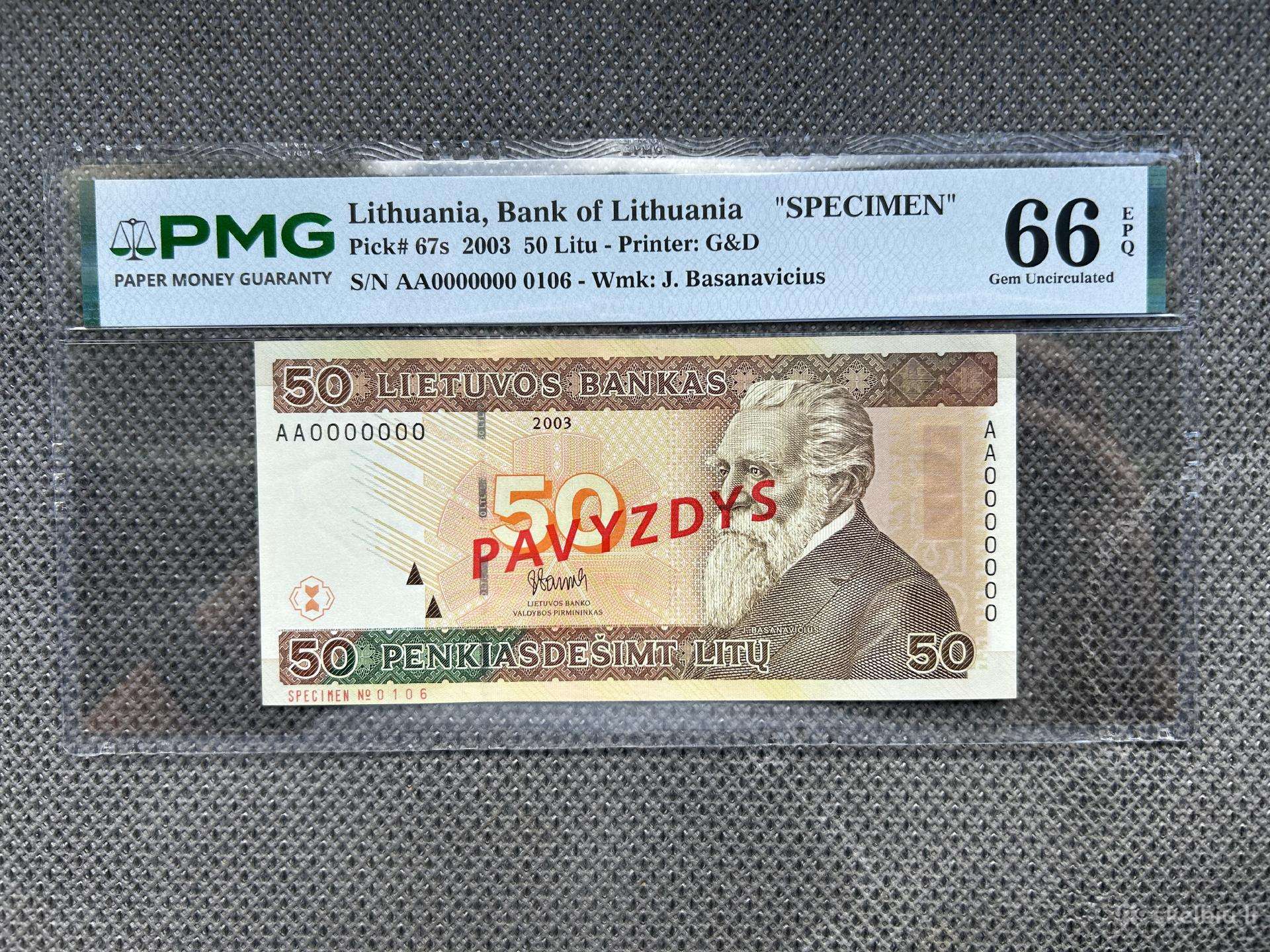 50 Litų 2003 m. Pavyzdys Pmg66