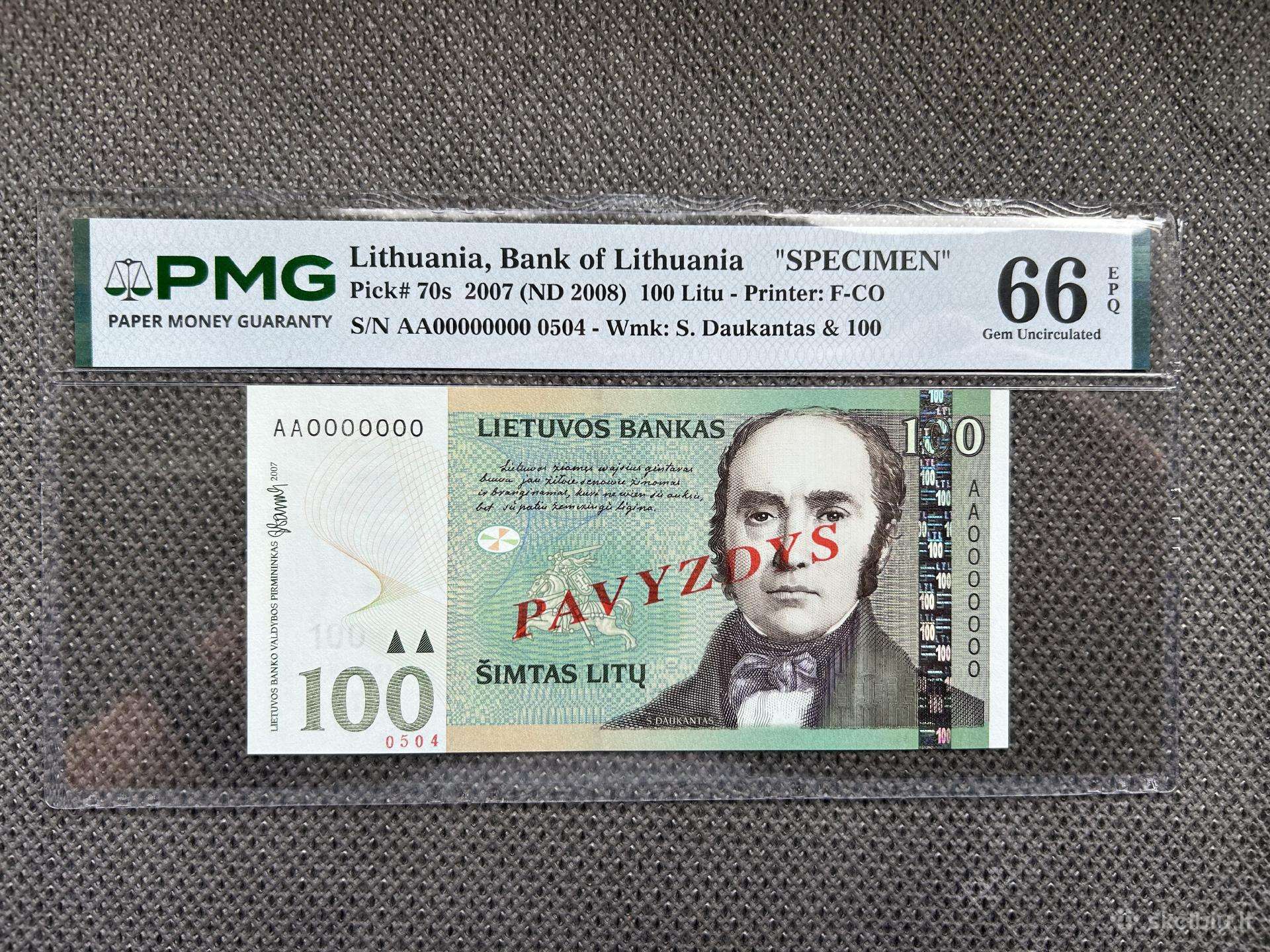 100 Litų 2007 m. Pavyzdys Pmg66
