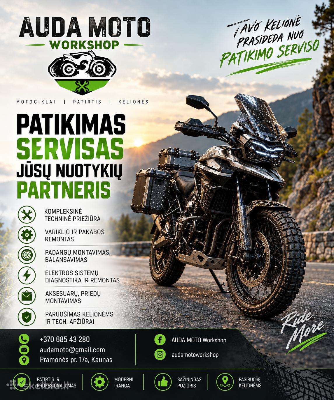 Auda Moto Workshop  Motociklų priežiūra, remontas