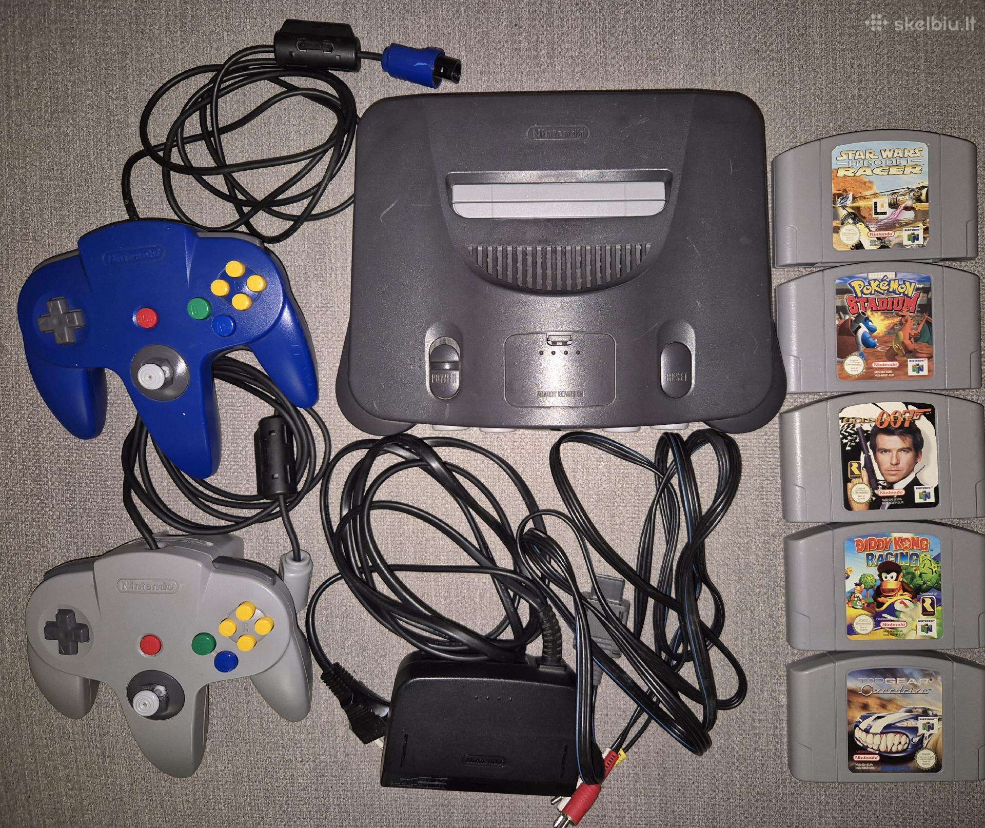 „Nintendo 64“ + 2 pulteliai + 5 žaidimai