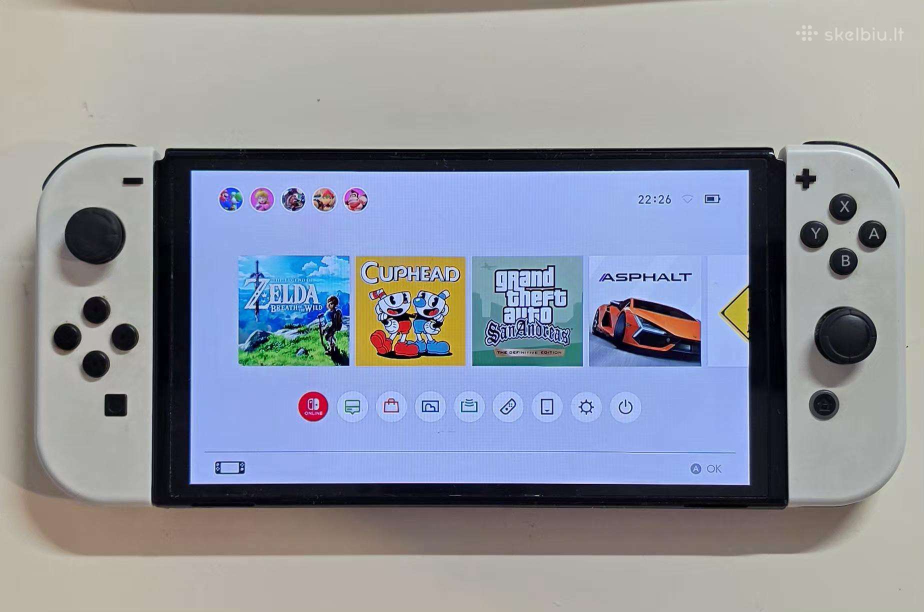 Nintendo Switch Oled (Balta) + Priedai + Paskyra