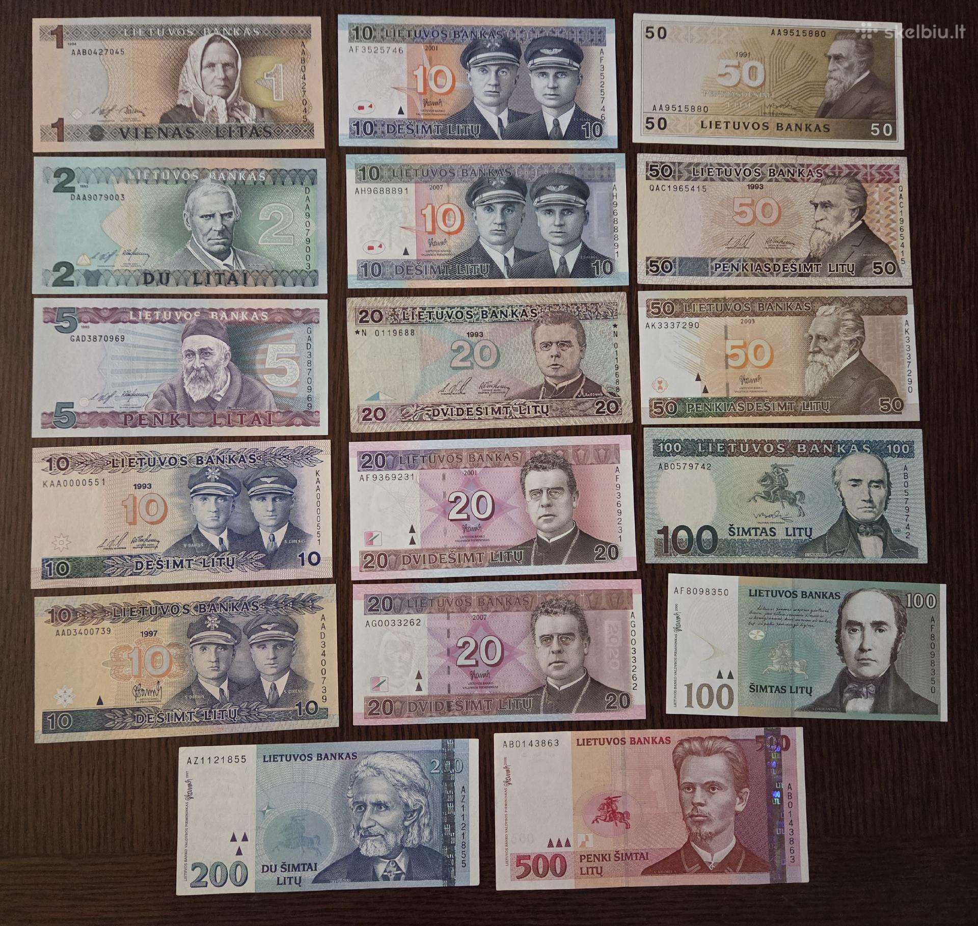 17 vnt 1, 2, 5, 10, 20, 50, 100, 200,500 Litų