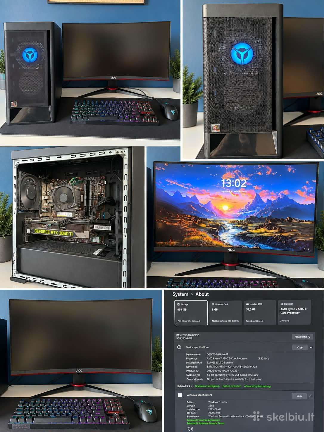 Stacionarus Lenovo 3060ti su Aoc monitoriumi