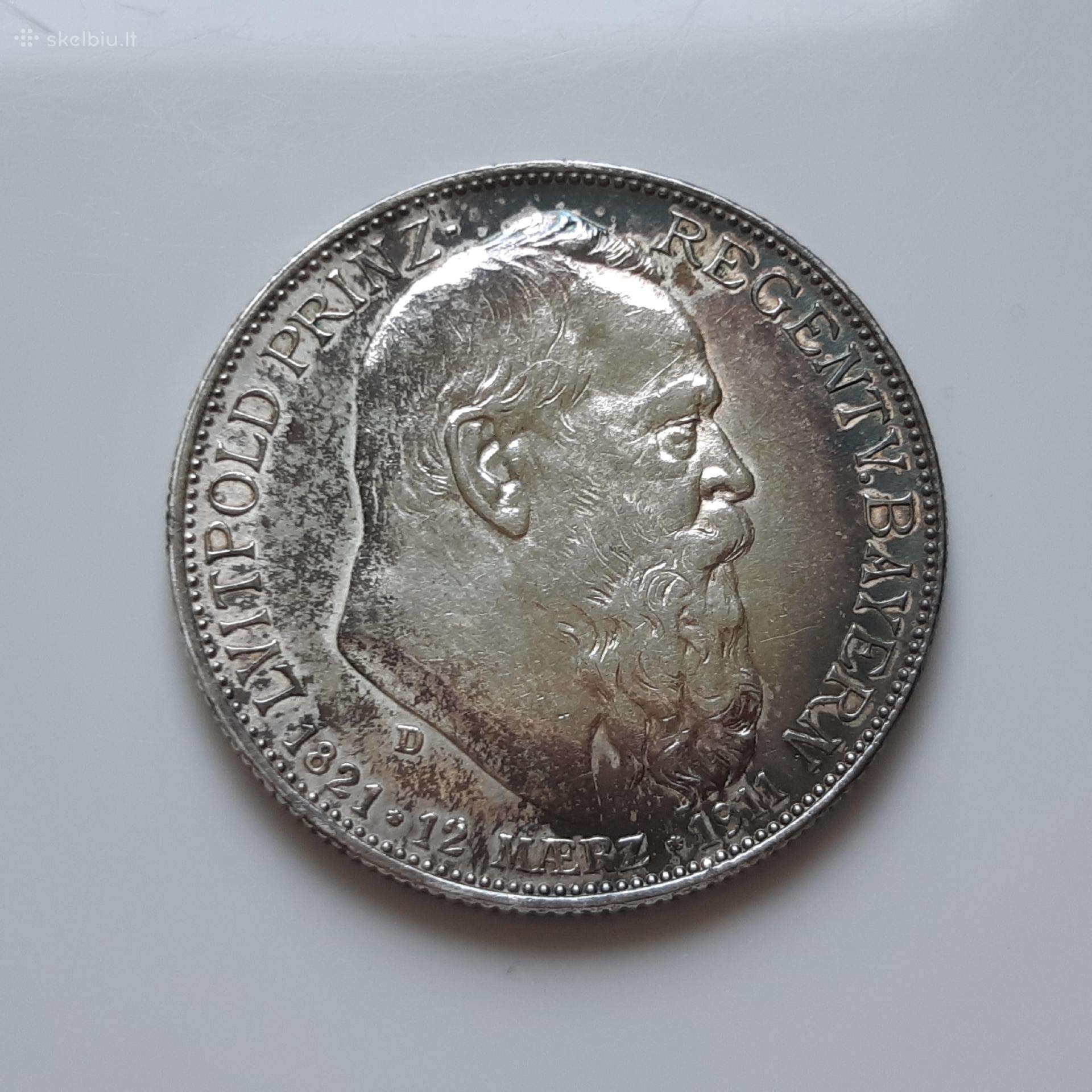 Bavarija 2 markės sidabras 1911
