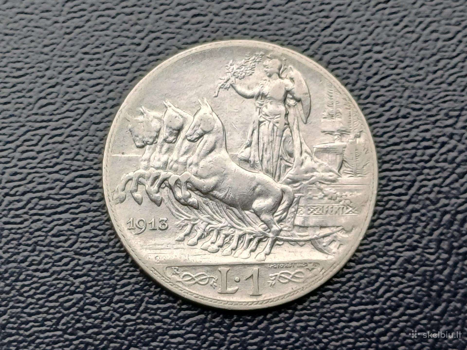 1 lira 1913m. Italija sidabras