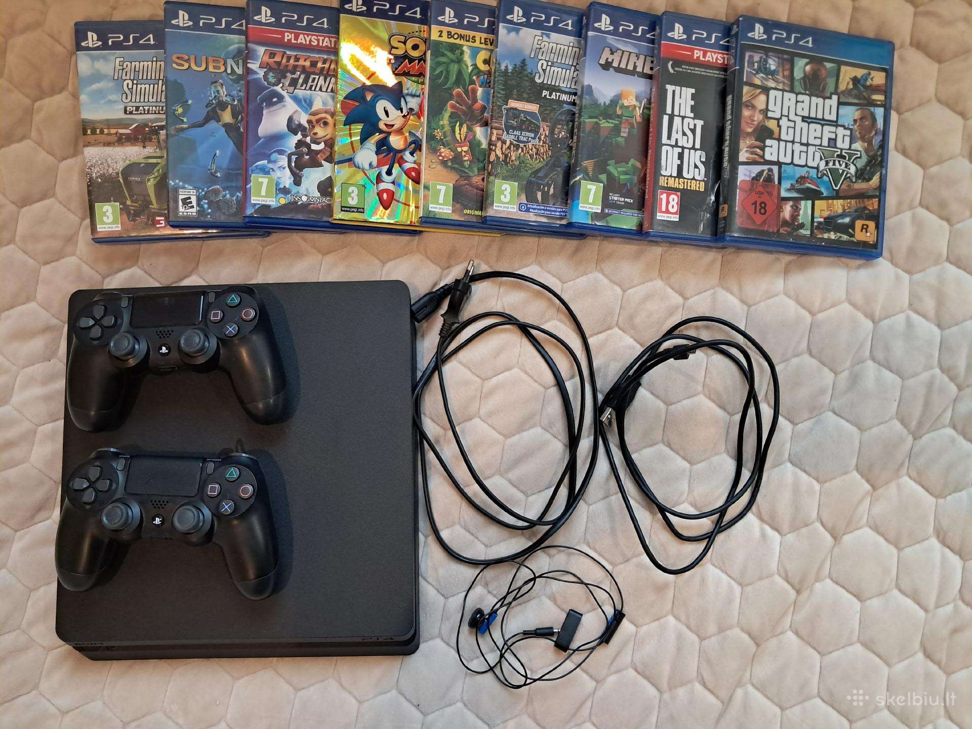 Ps4 Slim 1tb + 2 pulteliai + 9 žaidimai