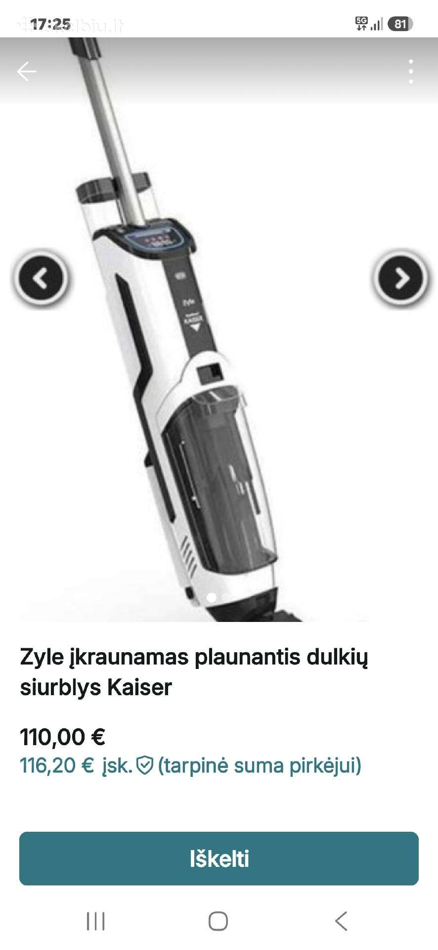 Zyle įkraunamas plaunamas dulkių siurblys Kaiser