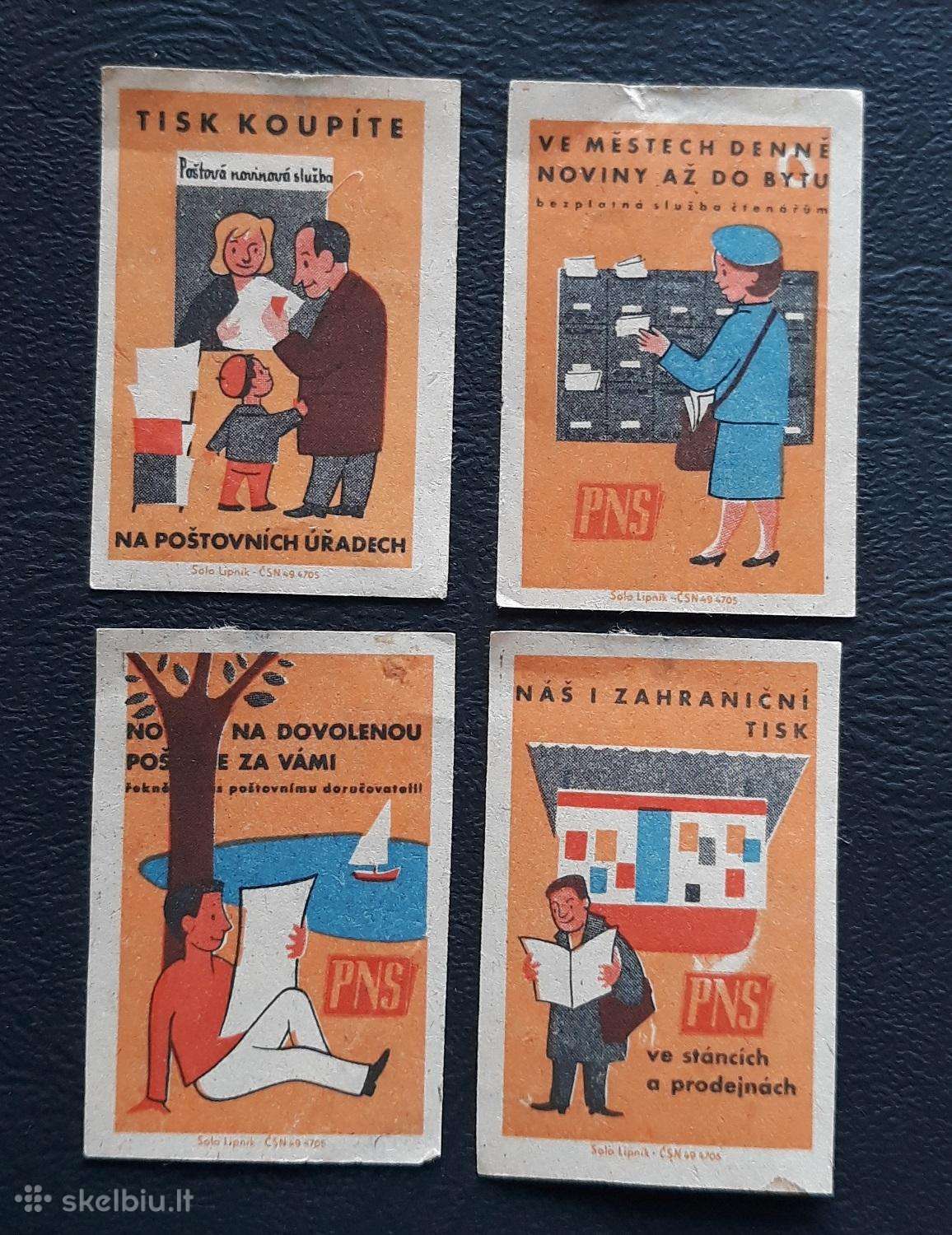 Degtukų etiketė Čekoslovakija 1960-ji Paštas 4vnt
