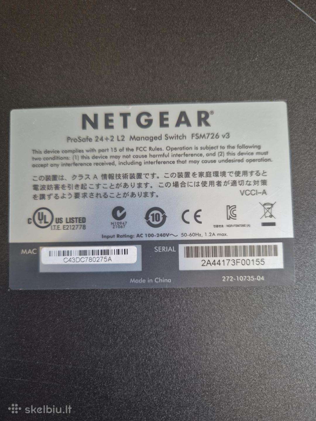 Netgear Prosafe 24+2 L2 Managed Switch Fsm726 v3.