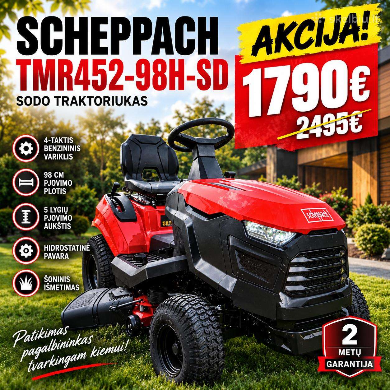 Vejos traktoriukas Scheppach Tmr452-98h-sd