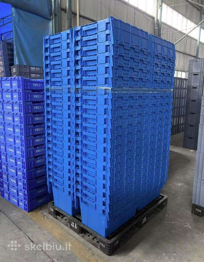 Naujos plastikinės dėžės 67l su dangčiu 60x40x35.5