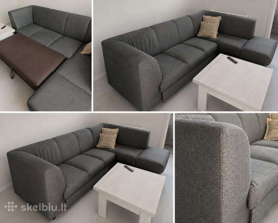 Kampinė sofa su išsitraukiančia miegamą dalimi