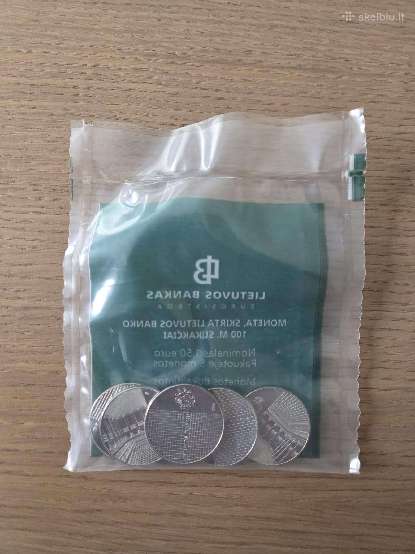 2022 1.5€ pusantrokai Lietuvos banko 100-metis