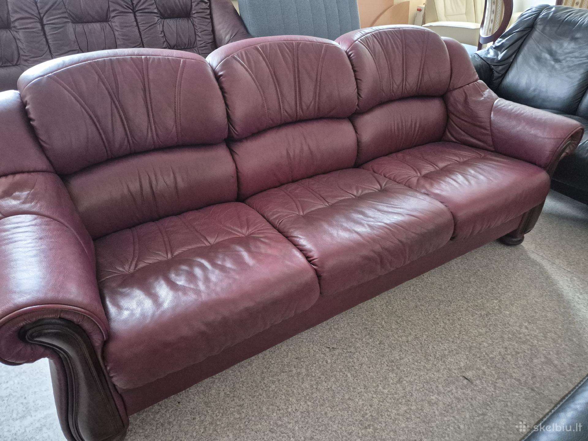 Gera, tvirta, pilnai natūralios odos sofa