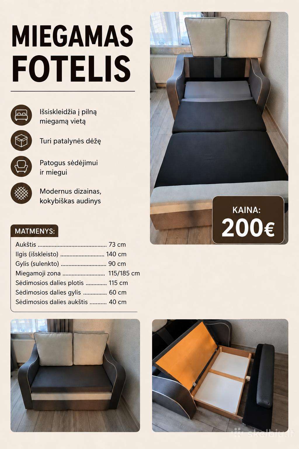 Miegamas dvigulis fotelis