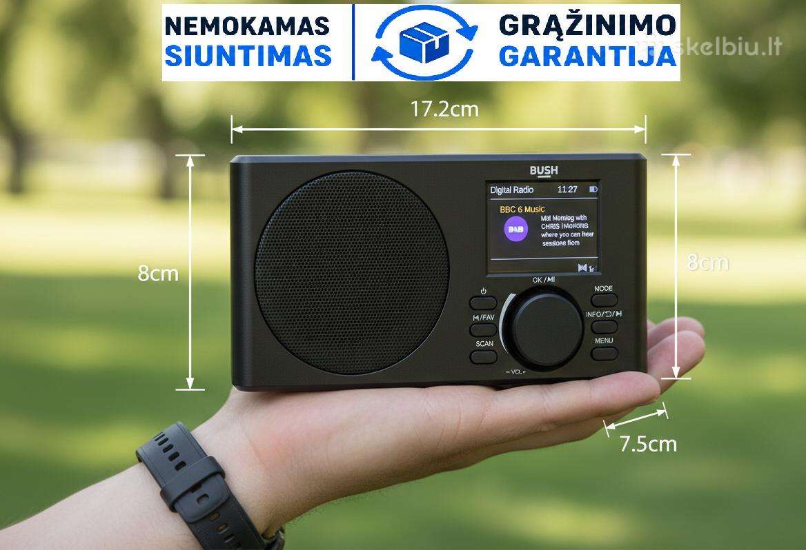Nešiojamas radijas su žadintuvu Fm Bluetooth Dab+