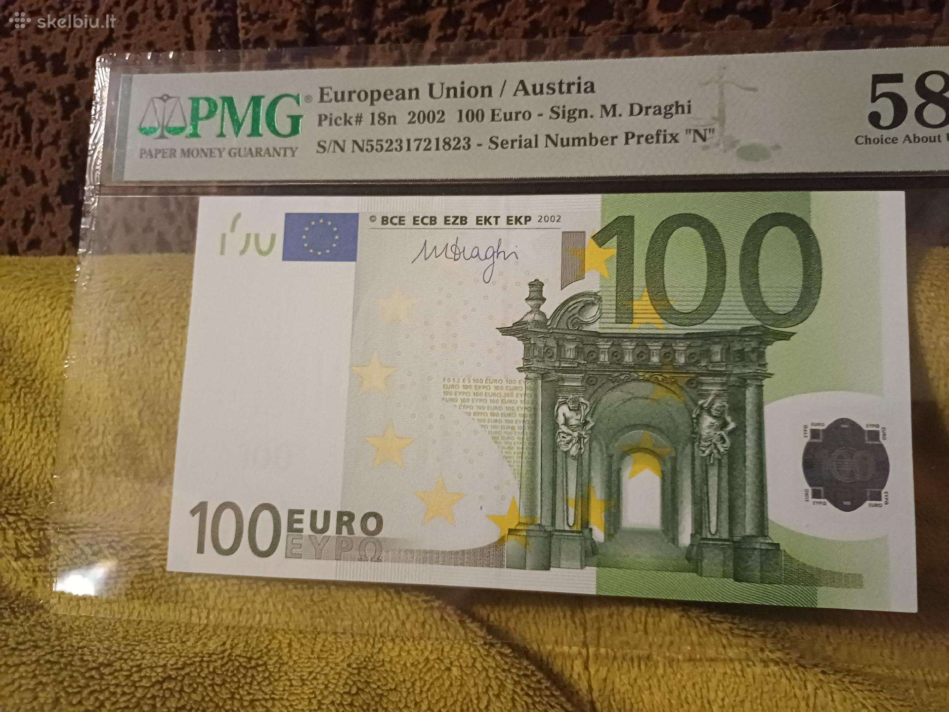 100 euro banknotas -2002 m.,pmg 58