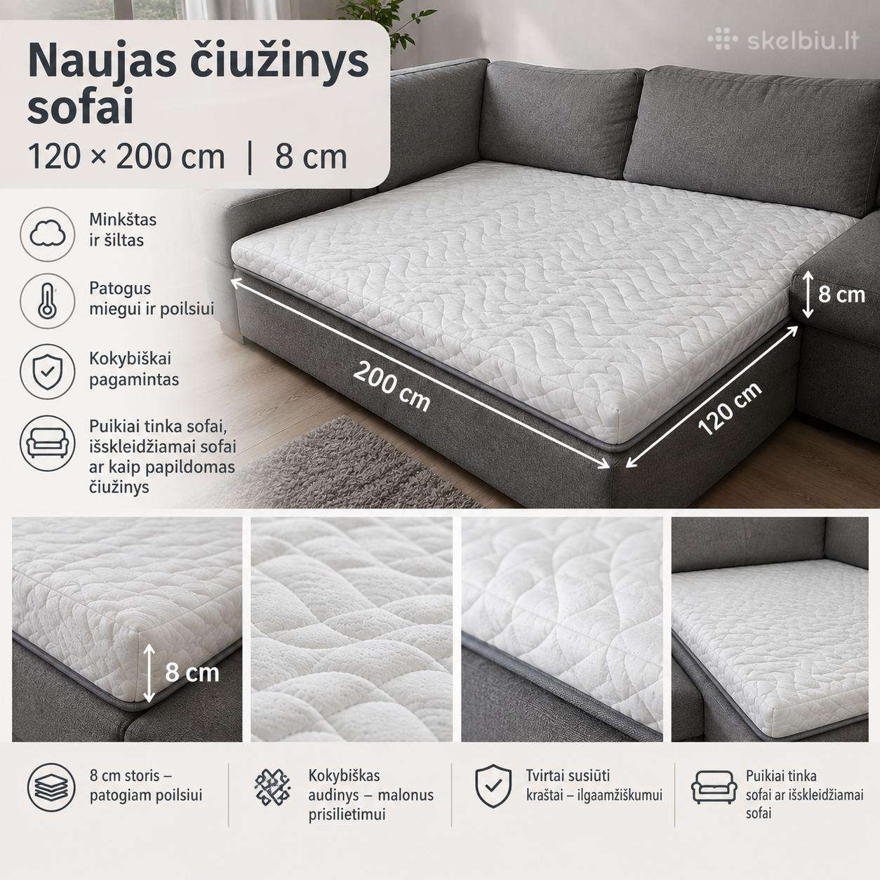 Naujas čiužinys sofai 120200 cm - 8 cm