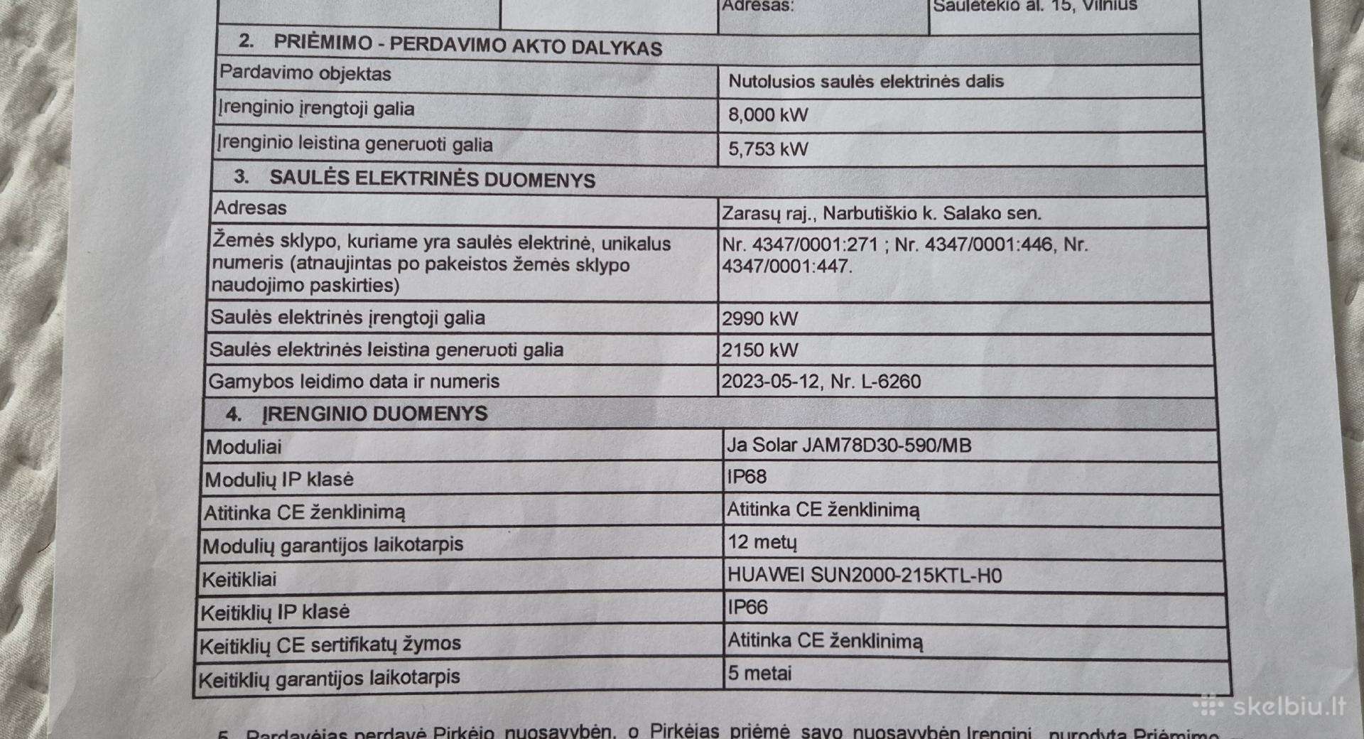 Parduodu nutolusę saulės elektrinės dalį